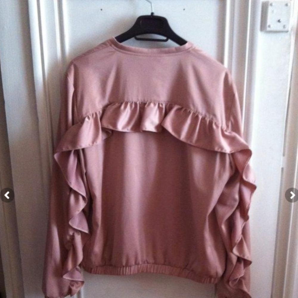 New with tag Zara bomber jacket dusty rose/ruffles - Picture 3 of 3